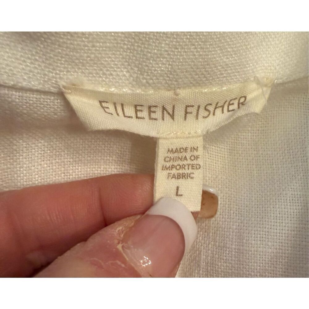Eileen Fisher Linen 4-Button Jacket/Top 3/4 Sleeves White Sz. L Lightweight - Picture 10 of 12